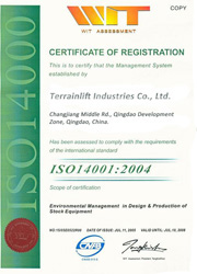 Terrainlift ISO14001-2004 Certificate